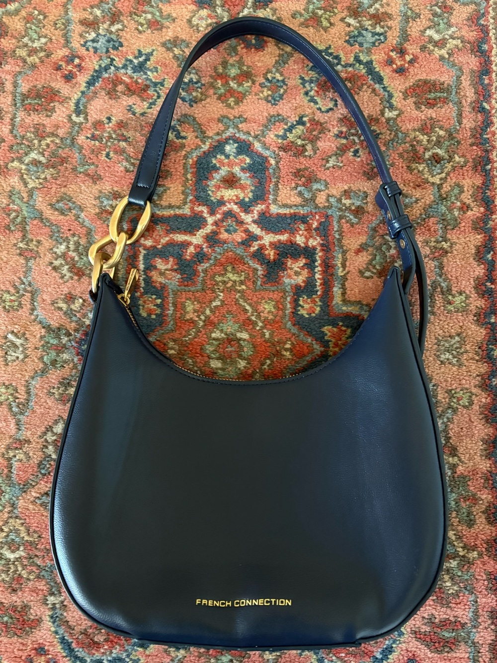 French Connection Navy Crescent Shoulder Bag with Gold Hardware